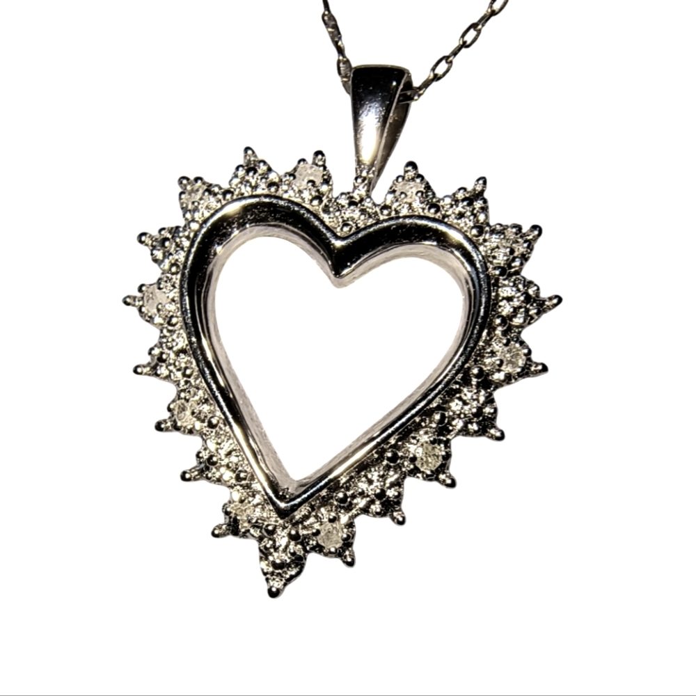 Marsala Sterling Silver Heart Pendant Necklace With Clear Gemstones